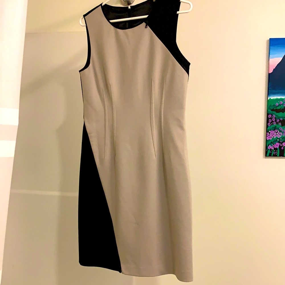 Beige & black business-casual form-fitting dress
